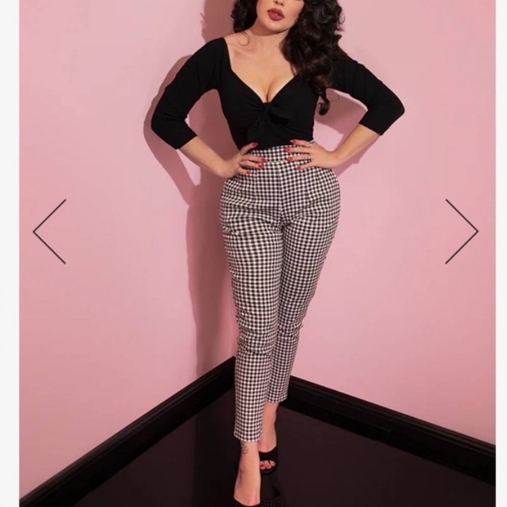 Vixen By Micheline Pitt Gingham Cigarette Pants Size M